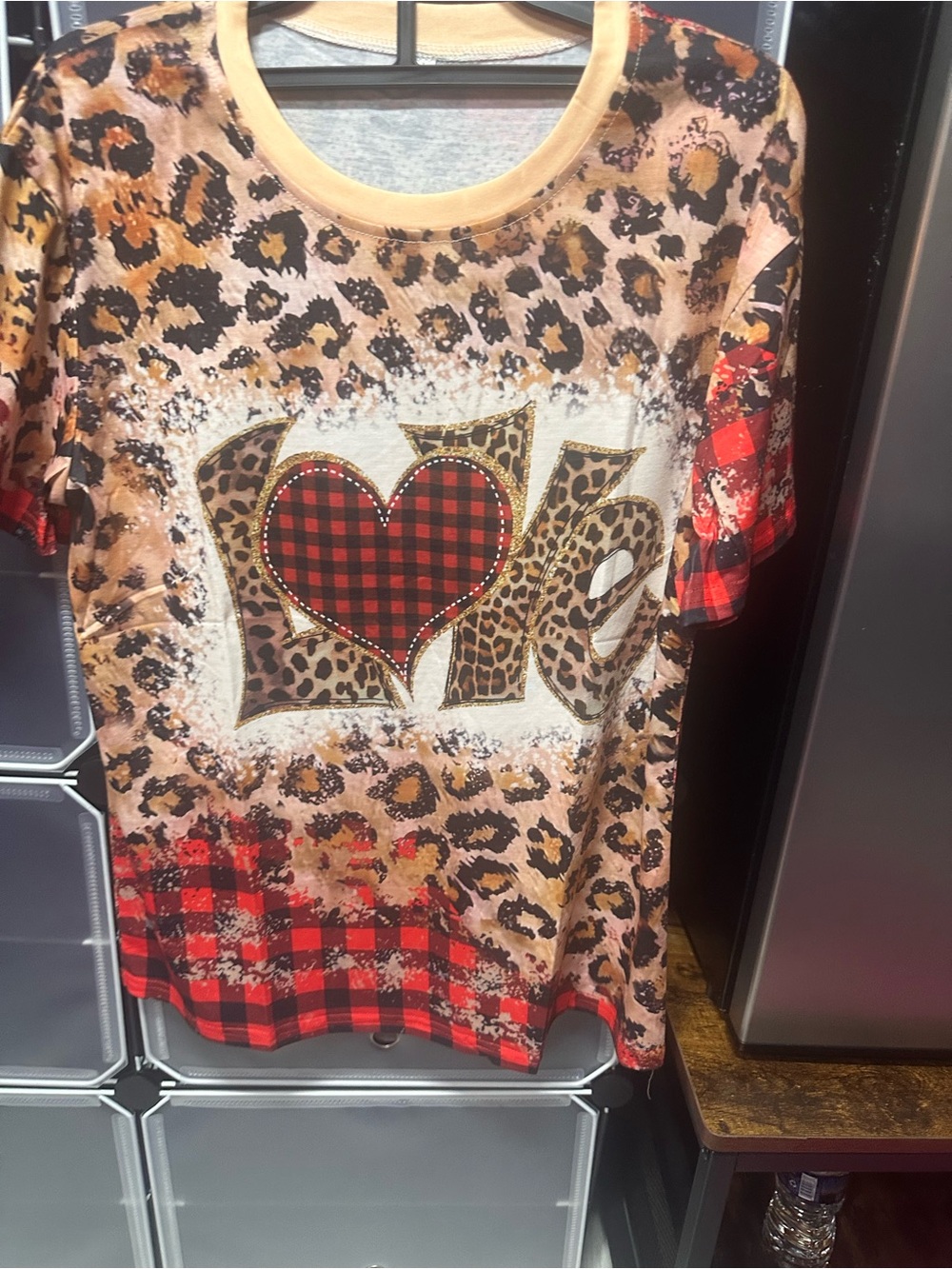 & Other Stories Leopard Print Short-Sleeve Tee with Red Plaid Heart